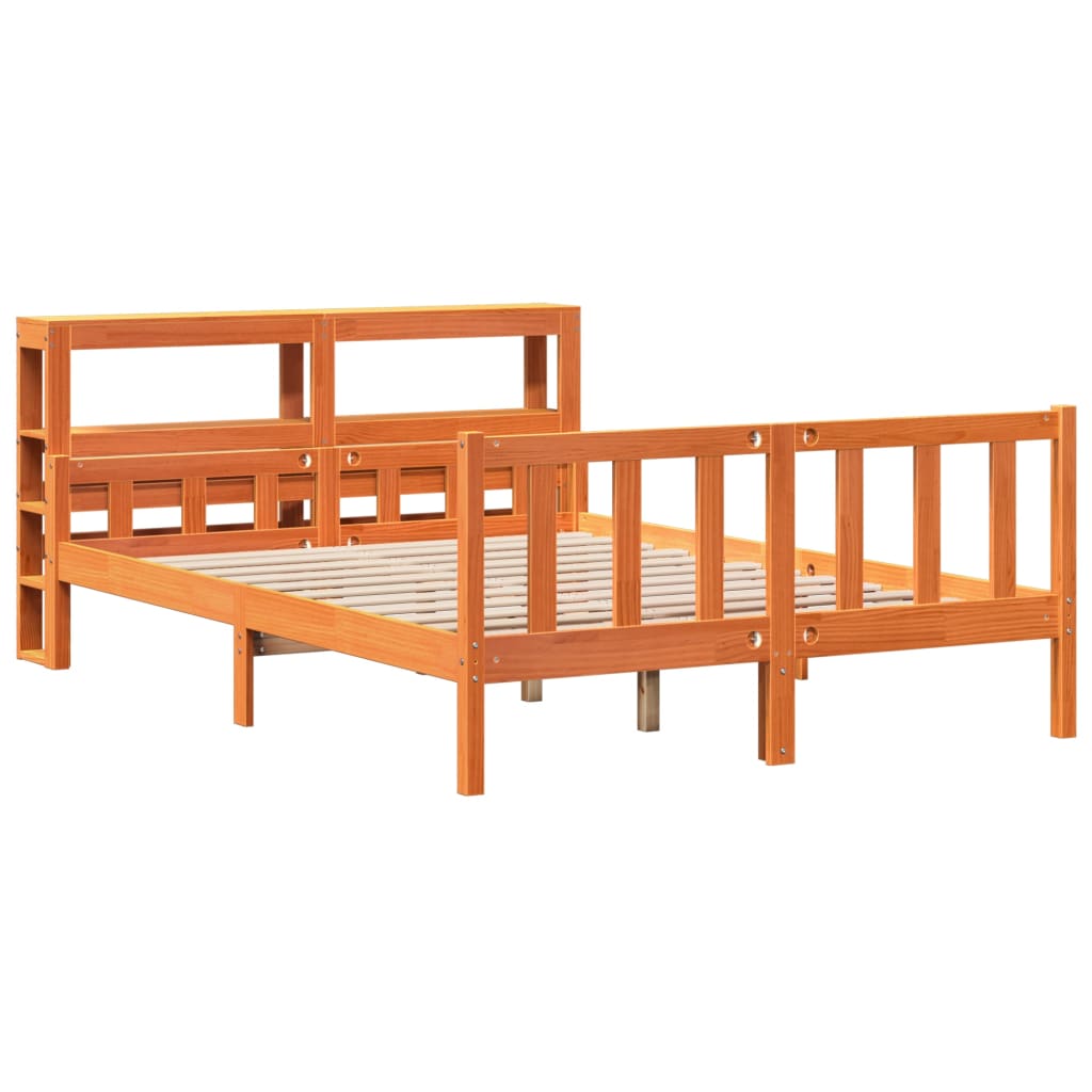 Bedframe met hoofdbord massief grenenhout wasbruin 150x200 cm is nu te koop bij PeponiXL, paradijselijk wonen!
