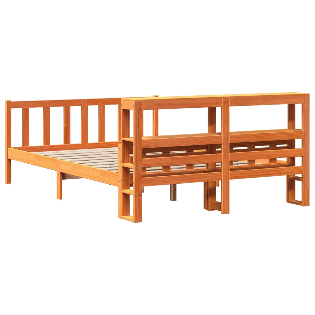 Bedframe met hoofdbord massief grenenhout wasbruin 150x200 cm is nu te koop bij PeponiXL, paradijselijk wonen!