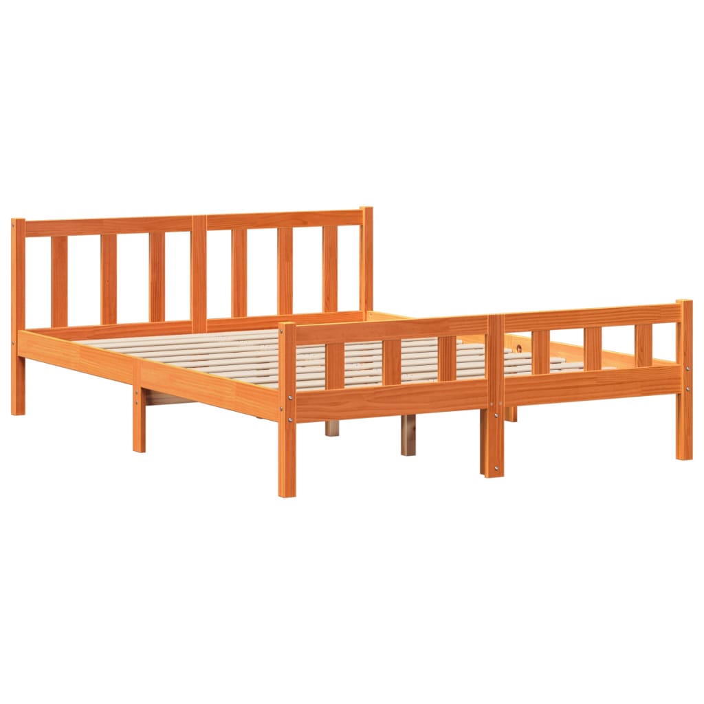 Bedframe met hoofdbord massief grenenhout wasbruin 150x200 cm is nu te koop bij PeponiXL, paradijselijk wonen!