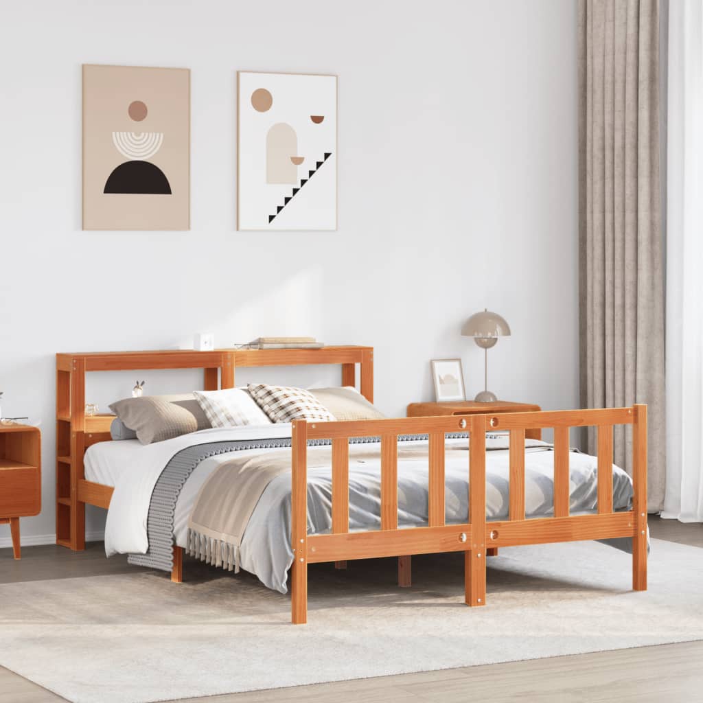 Bedframe met hoofdbord massief grenenhout wasbruin 150x200 cm is nu te koop bij PeponiXL, paradijselijk wonen!