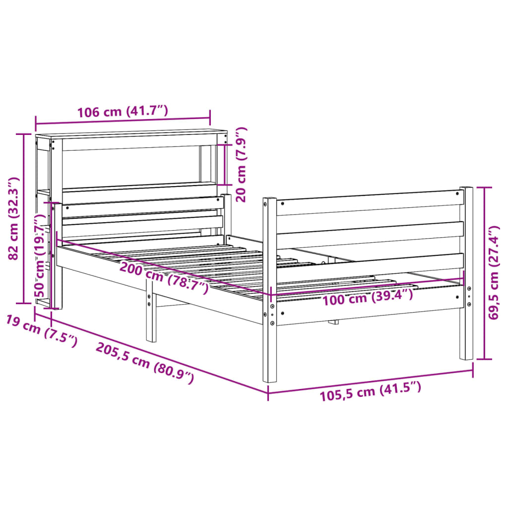 Bedframe met hoofdbord massief grenenhout 100x200 cm is nu te koop bij PeponiXL, paradijselijk wonen!