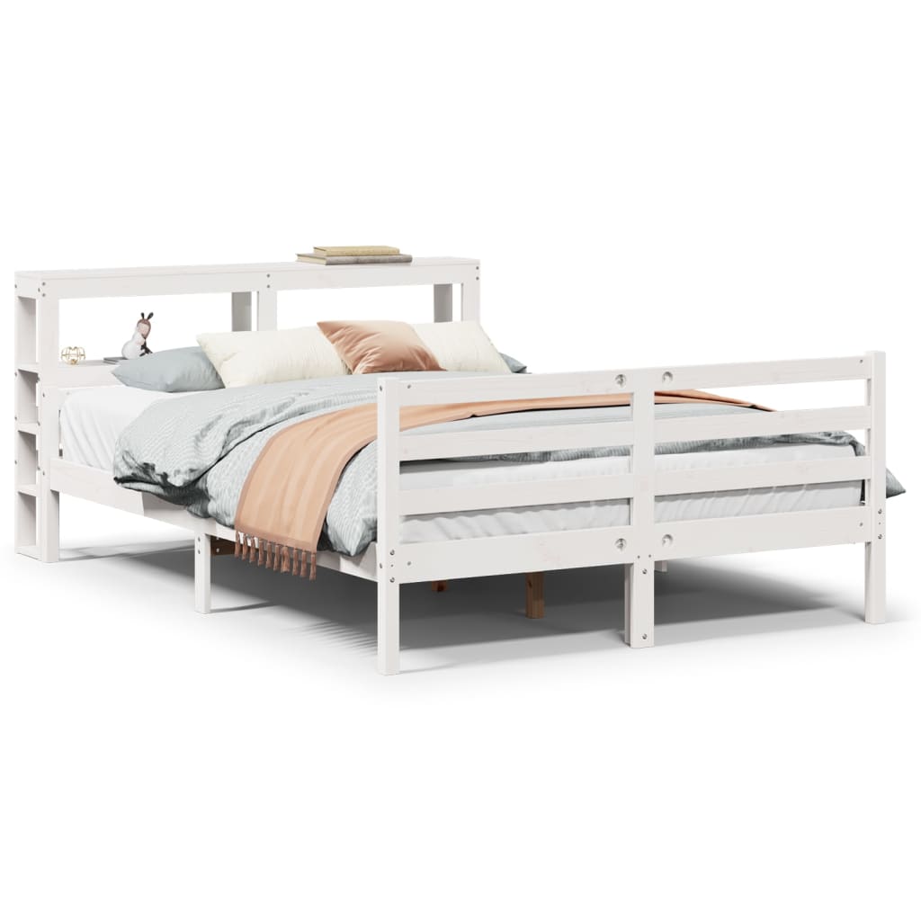 Bedframe met hoofdbord massief grenenhout wit 150x200 cm is nu te koop bij PeponiXL, paradijselijk wonen!