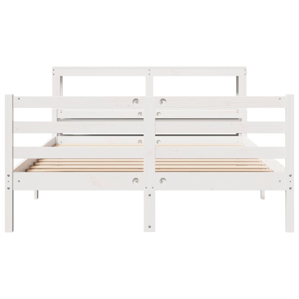 Bedframe met hoofdbord massief grenenhout wit 150x200 cm is nu te koop bij PeponiXL, paradijselijk wonen!