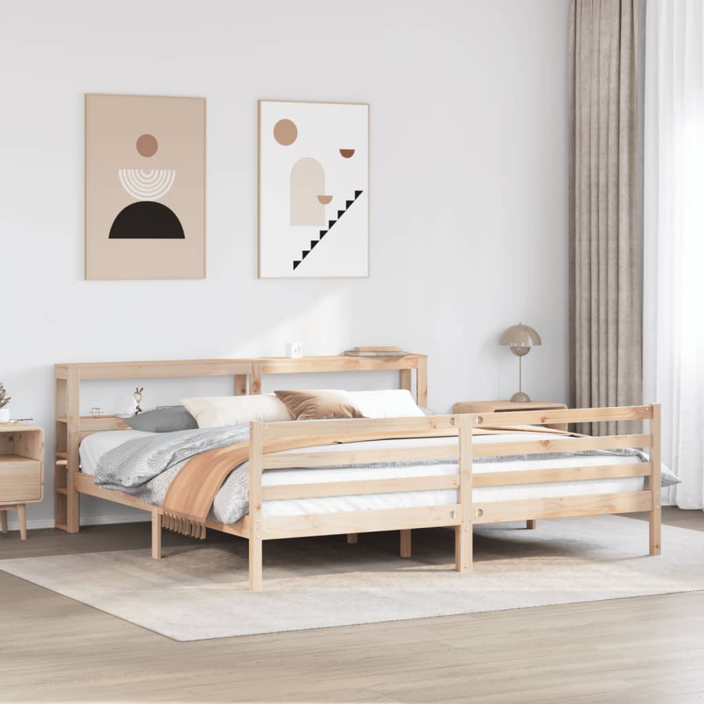 Bedframe met hoofdbord massief grenenhout 200x200 cm is nu te koop bij PeponiXL, paradijselijk wonen!