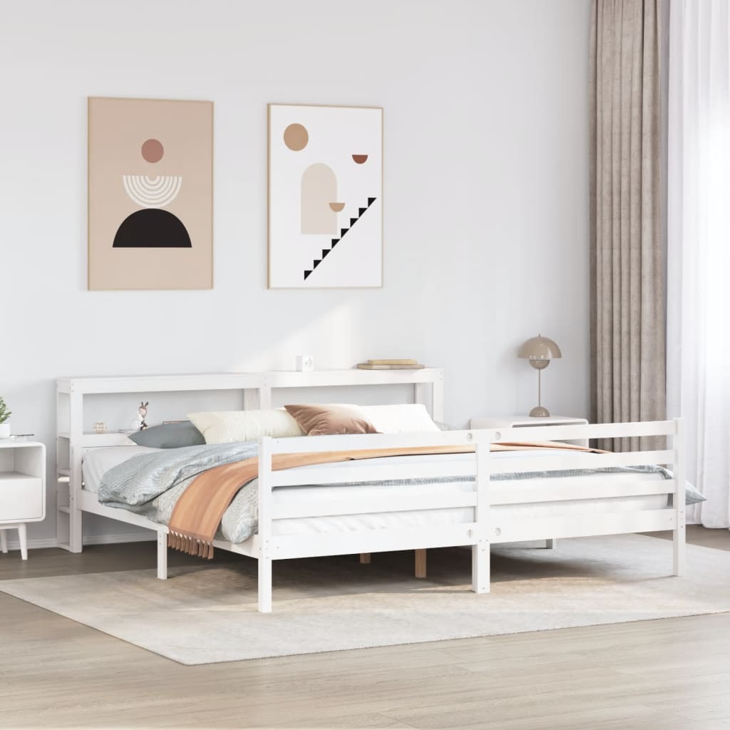 Bedframe met hoofdeinde zonder matras 200x200 cm wit is nu te koop bij PeponiXL, paradijselijk wonen!