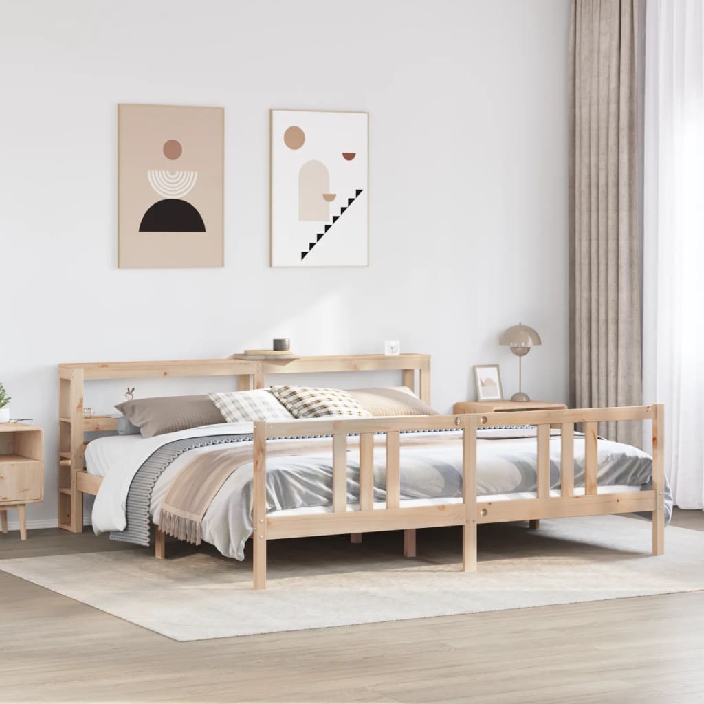 Bedframe met hoofdbord massief grenenhout 200x200 cm is nu te koop bij PeponiXL, paradijselijk wonen!