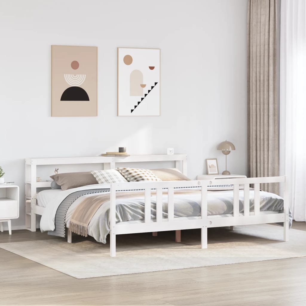 Bedframe met hoofdeinde zonder matras 200x200 cm wit is nu te koop bij PeponiXL, paradijselijk wonen!