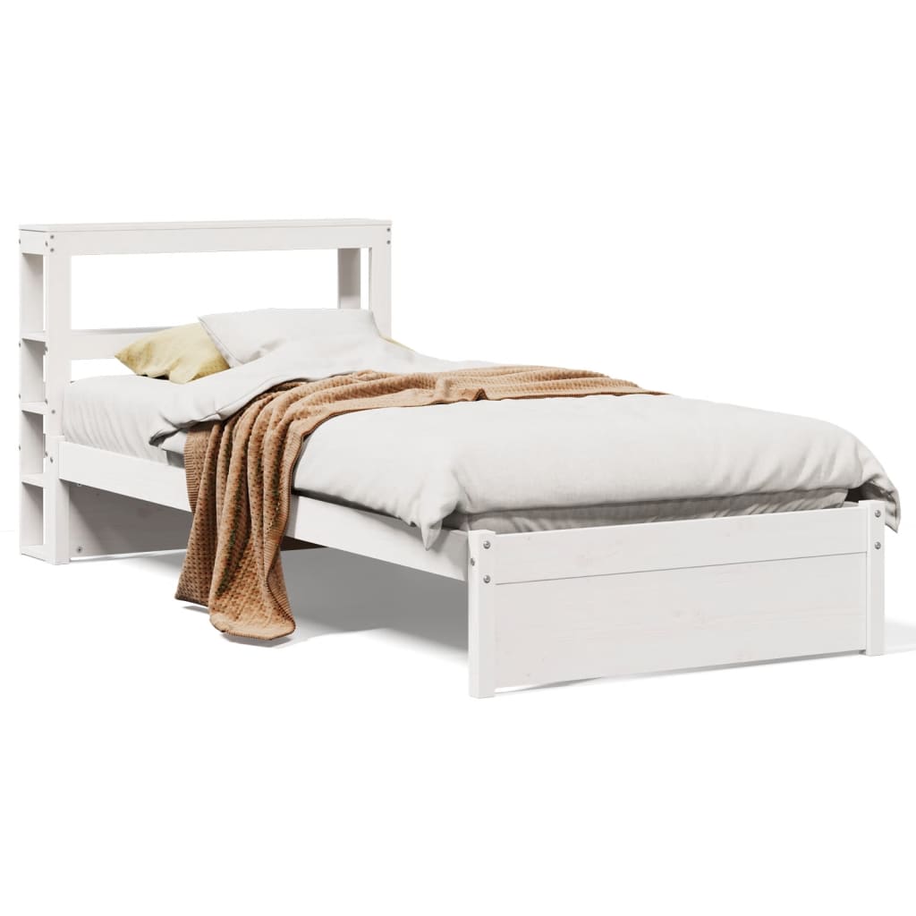 Bedframe met hoofdbord massief grenenhout wit 75x190 cm is nu te koop bij PeponiXL, paradijselijk wonen!