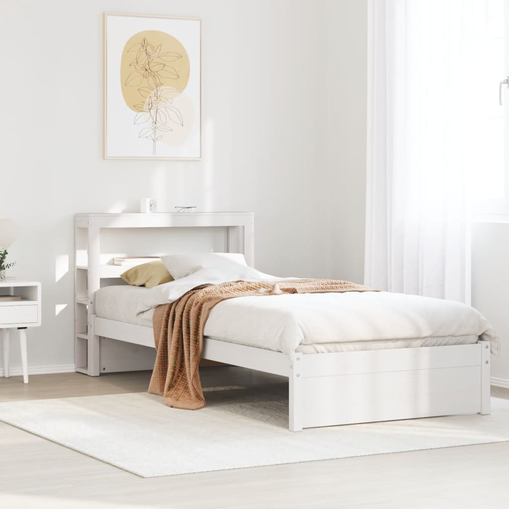 Bedframe met hoofdbord massief grenenhout wit 75x190 cm is nu te koop bij PeponiXL, paradijselijk wonen!