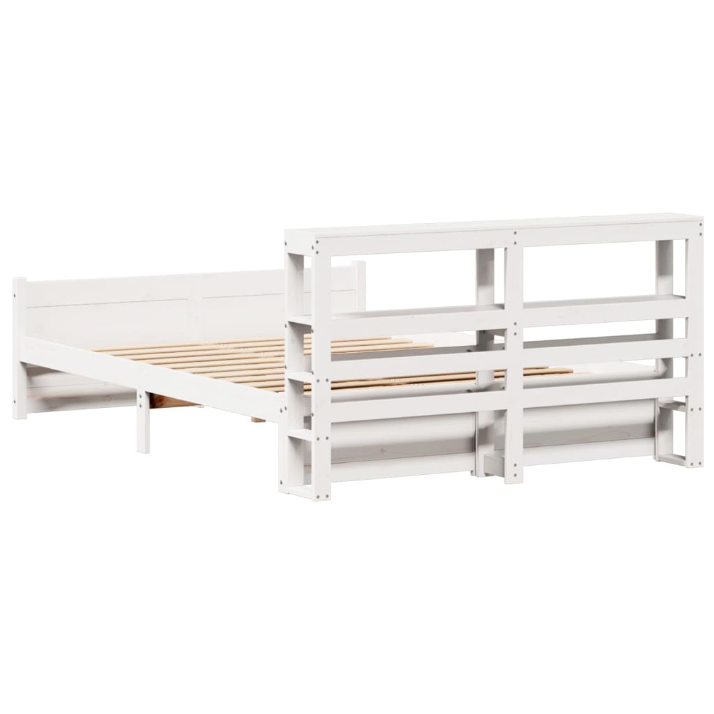 Bedframe met hoofdbord massief grenenhout wit 150x200 cm is nu te koop bij PeponiXL, paradijselijk wonen!