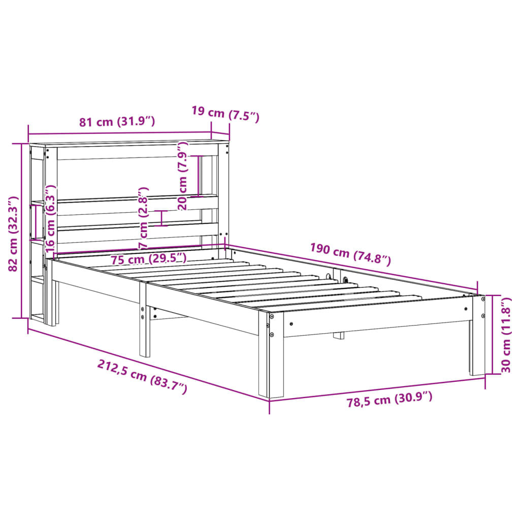 Bedframe met hoofdbord massief grenenhout wit 75x190 cm is nu te koop bij PeponiXL, paradijselijk wonen!