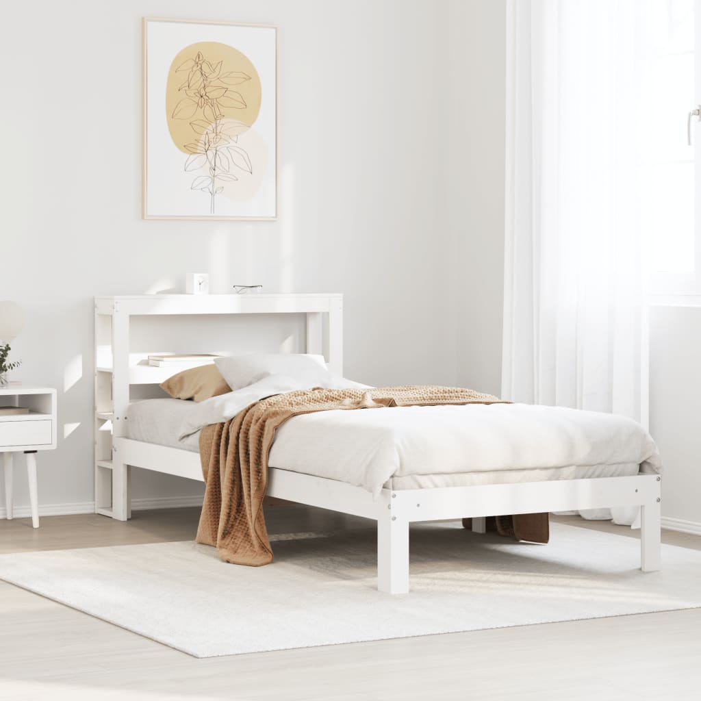 Bedframe met hoofdbord massief grenenhout wit 75x190 cm is nu te koop bij PeponiXL, paradijselijk wonen!