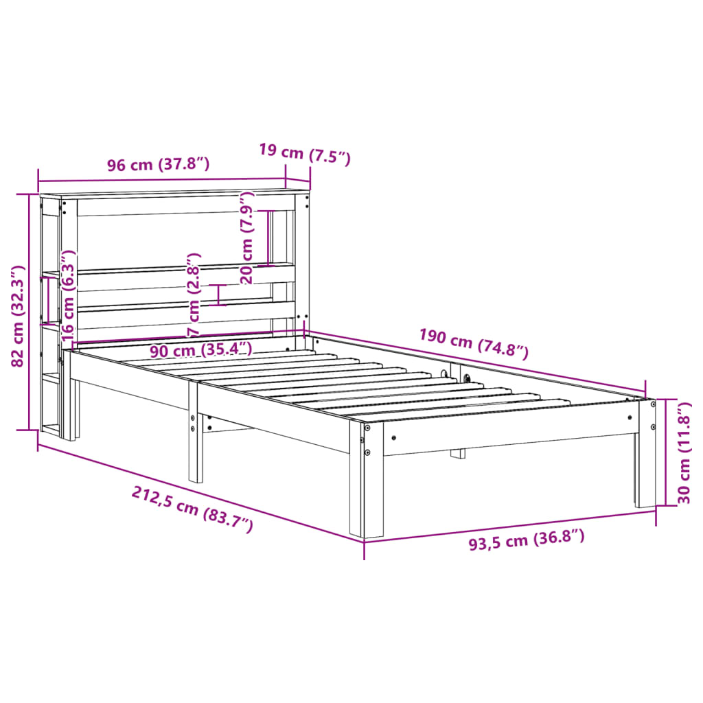 Bedframe met hoofdbord massief grenenhout 90x190 cm is nu te koop bij PeponiXL, paradijselijk wonen!