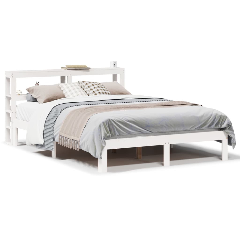 Bedframe met hoofdbord massief grenenhout wit 150x200 cm is nu te koop bij PeponiXL, paradijselijk wonen!