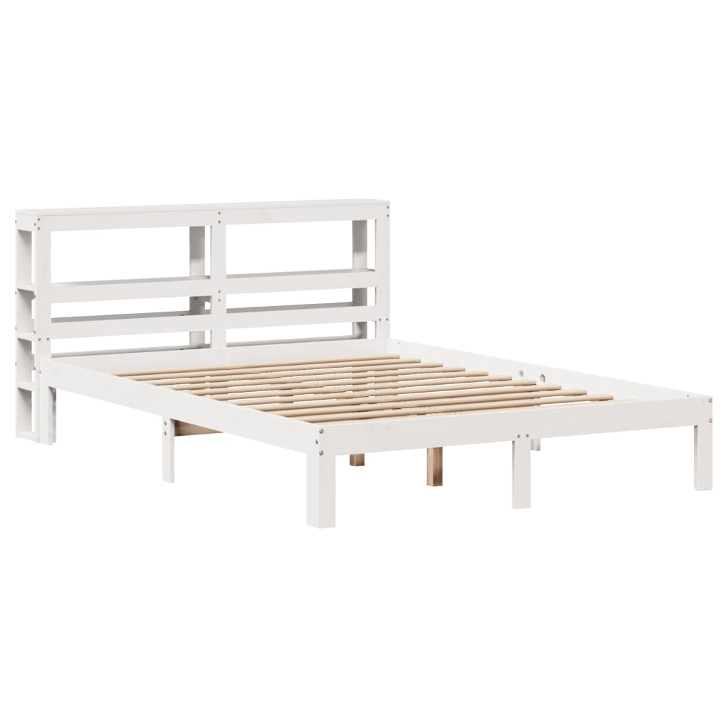 Bedframe met hoofdbord massief grenenhout wit 150x200 cm is nu te koop bij PeponiXL, paradijselijk wonen!
