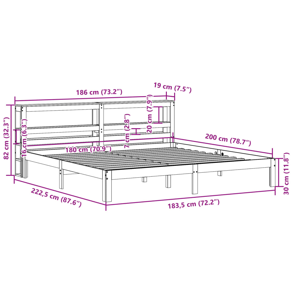 Bedframe met hoofdbord massief grenenhout 180x200 cm is nu te koop bij PeponiXL, paradijselijk wonen!