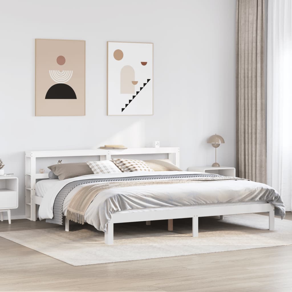 Bedframe met hoofdeinde zonder matras 200x200 cm wit is nu te koop bij PeponiXL, paradijselijk wonen!