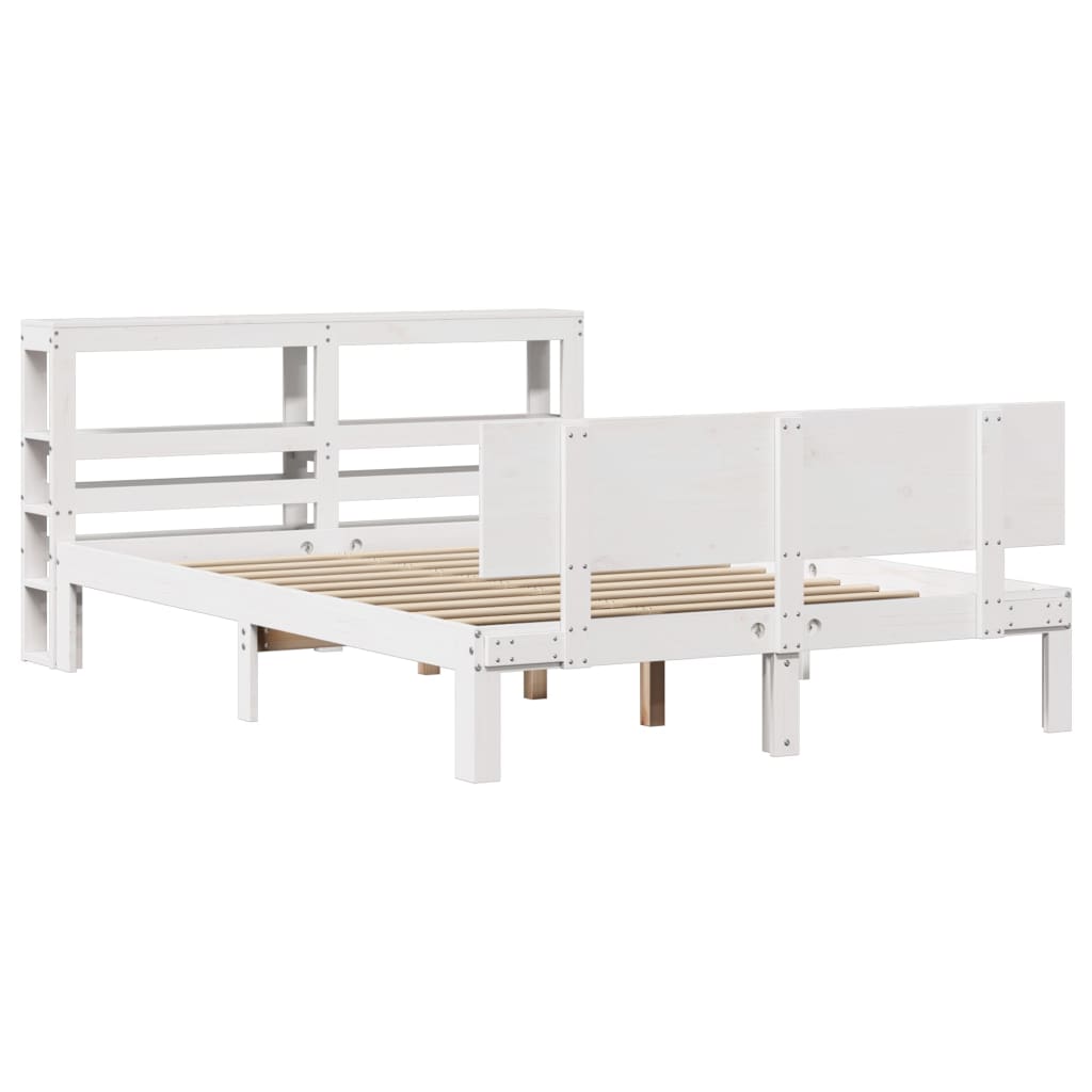 Bedframe met hoofdbord massief grenenhout wit 120x190 cm is nu te koop bij PeponiXL, paradijselijk wonen!