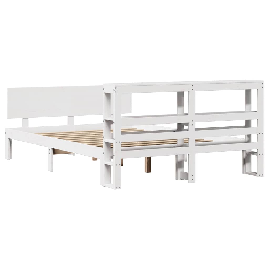 Bedframe met hoofdbord massief grenenhout wit 120x190 cm is nu te koop bij PeponiXL, paradijselijk wonen!