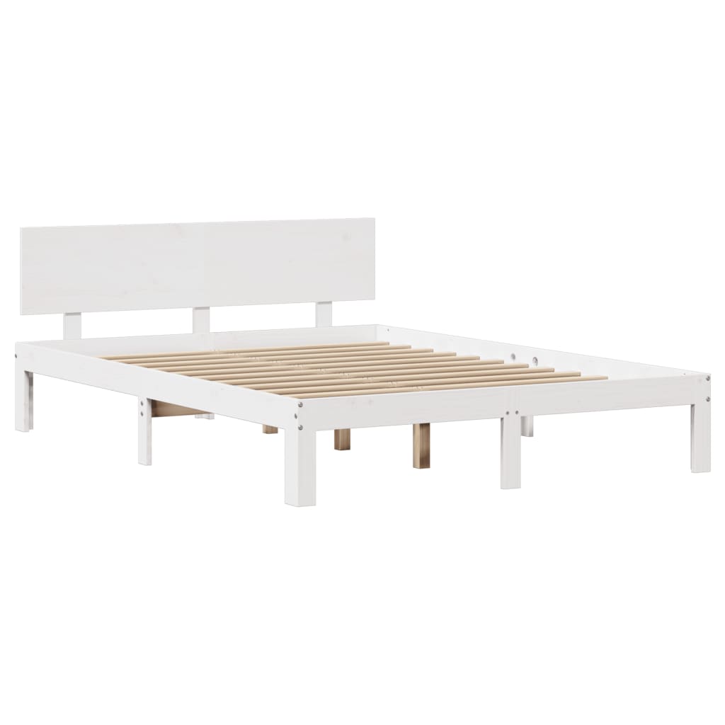 Bedframe met hoofdbord massief grenenhout wit 120x190 cm is nu te koop bij PeponiXL, paradijselijk wonen!
