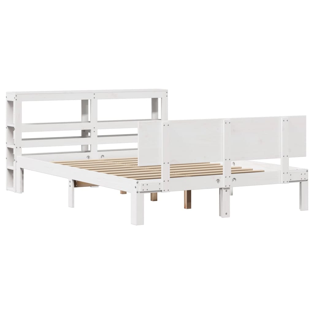 Bedframe met hoofdbord massief grenenhout wit 150x200 cm is nu te koop bij PeponiXL, paradijselijk wonen!