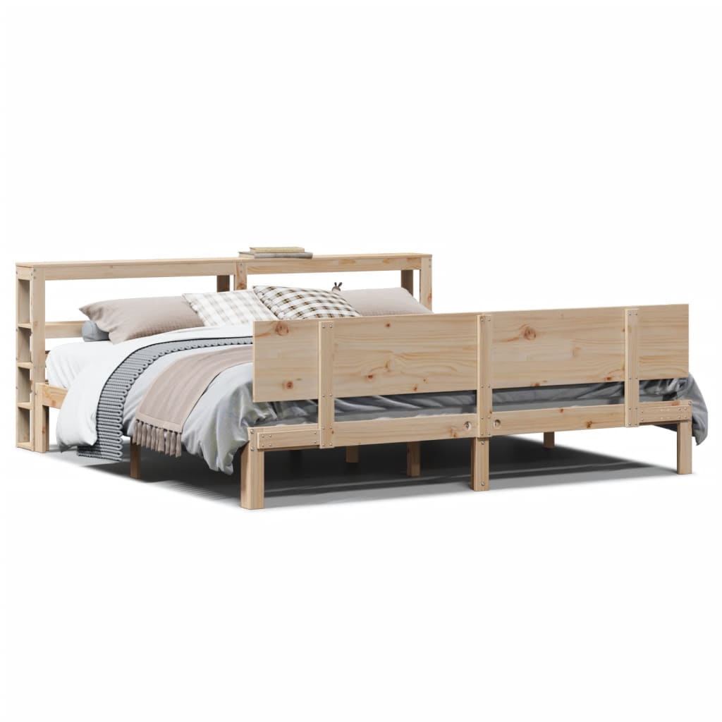 Bedframe met hoofdbord massief grenenhout 200x200 cm is nu te koop bij PeponiXL, paradijselijk wonen!