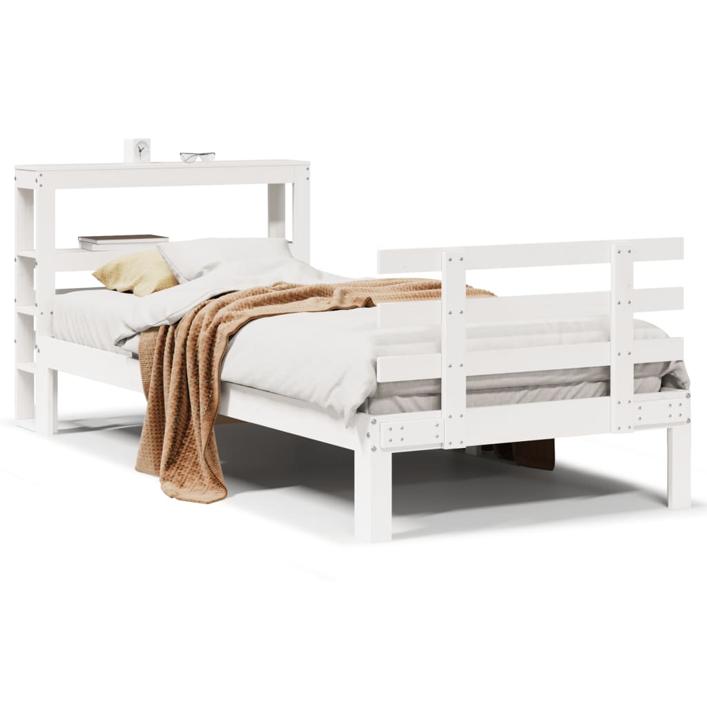 Bedframe met hoofdbord massief grenenhout wit 75x190 cm is nu te koop bij PeponiXL, paradijselijk wonen!