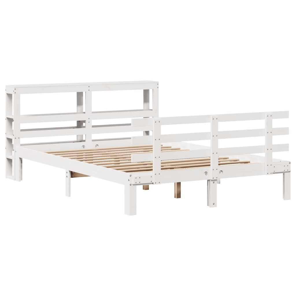 Bedframe met hoofdbord massief grenenhout wit 120x190 cm is nu te koop bij PeponiXL, paradijselijk wonen!