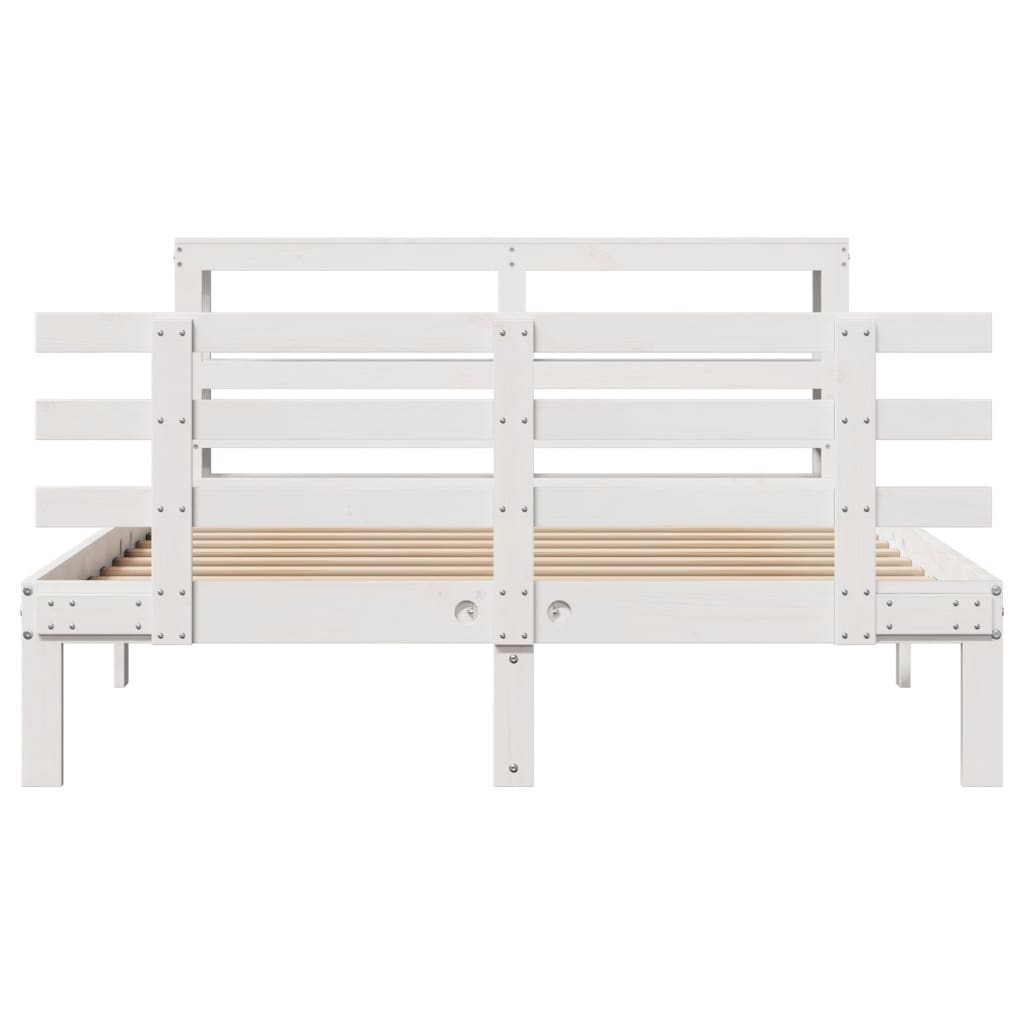 Bedframe met hoofdbord massief grenenhout wit 120x190 cm is nu te koop bij PeponiXL, paradijselijk wonen!