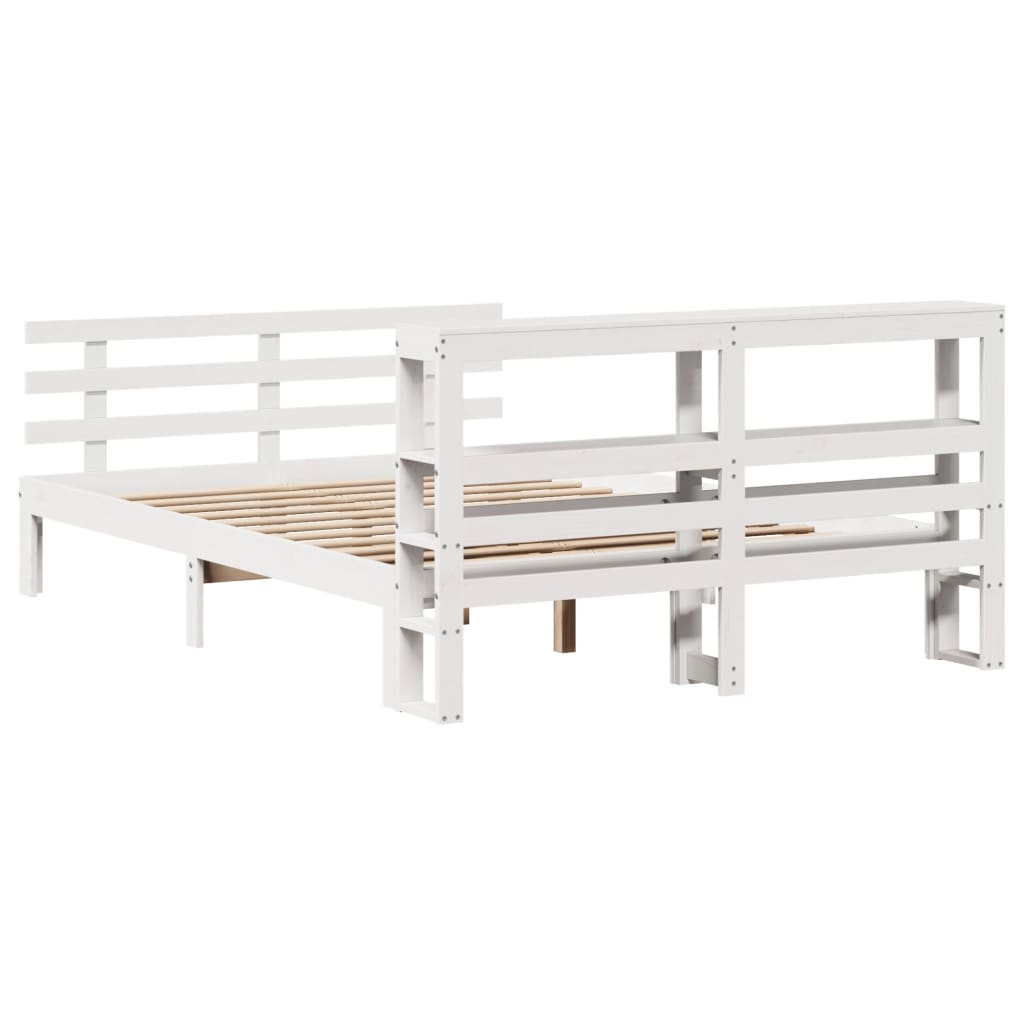 Bedframe met hoofdbord massief grenenhout wit 120x190 cm is nu te koop bij PeponiXL, paradijselijk wonen!