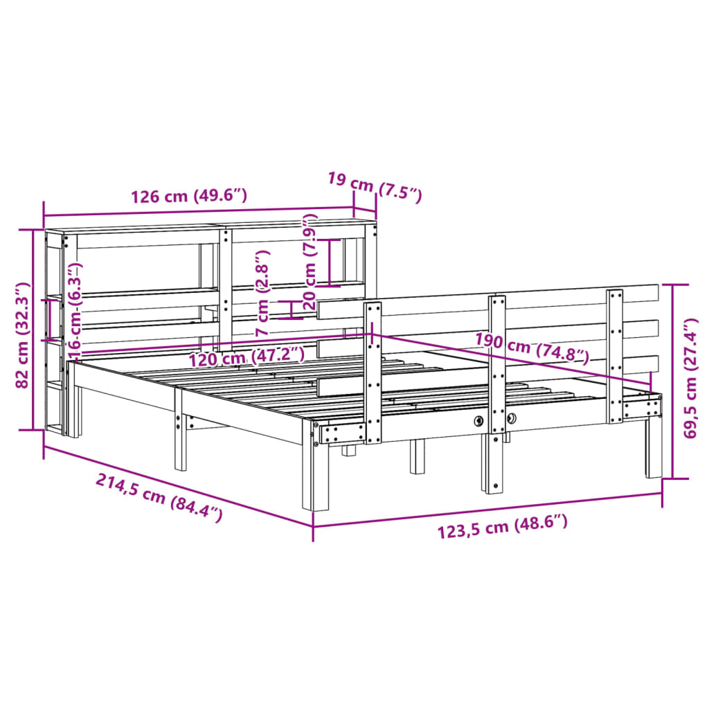Bedframe met hoofdbord massief grenenhout wit 120x190 cm is nu te koop bij PeponiXL, paradijselijk wonen!