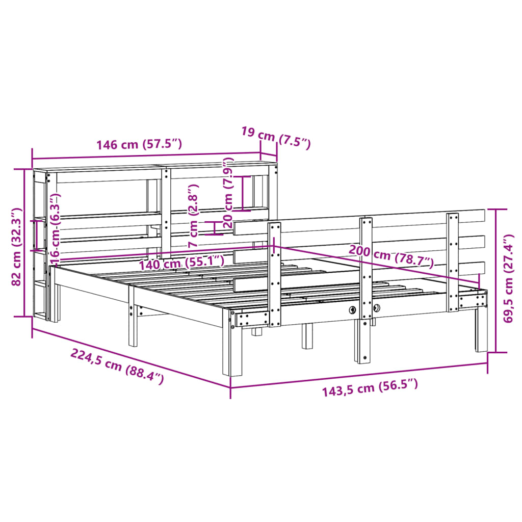 Bedframe met hoofdeinde zonder matras 140x200 cm wit is nu te koop bij PeponiXL, paradijselijk wonen!