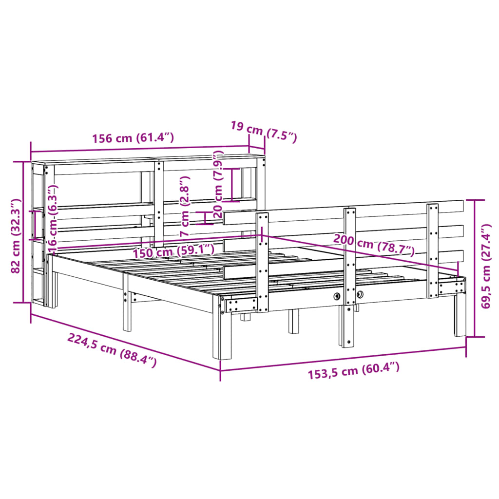 Bedframe met hoofdbord massief grenenhout 150x200 cm is nu te koop bij PeponiXL, paradijselijk wonen!