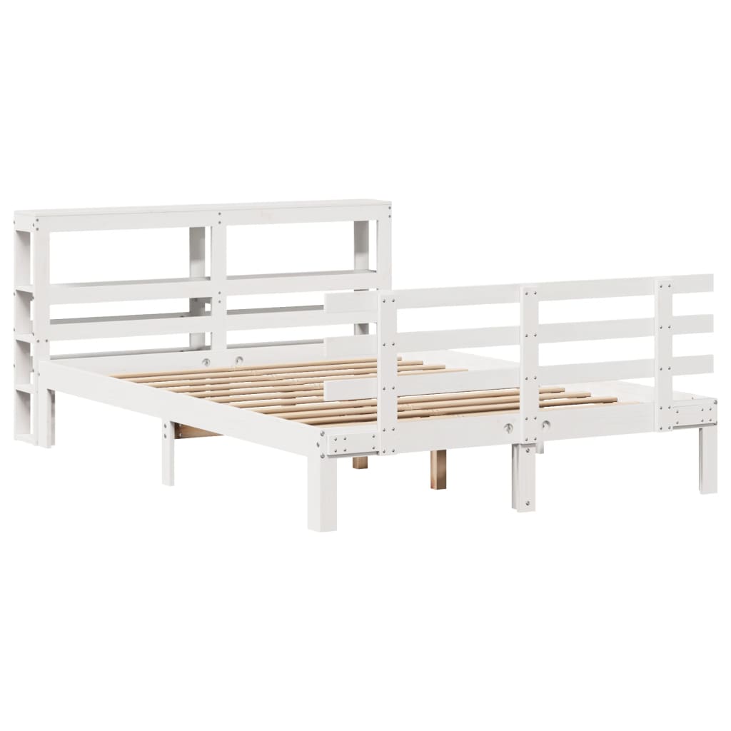 Bedframe met hoofdbord massief grenenhout wit 150x200 cm is nu te koop bij PeponiXL, paradijselijk wonen!