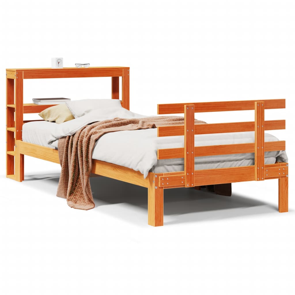 Bedframe met hoofdbord massief grenenhout wasbruin 75x190 cm is nu te koop bij PeponiXL, paradijselijk wonen!