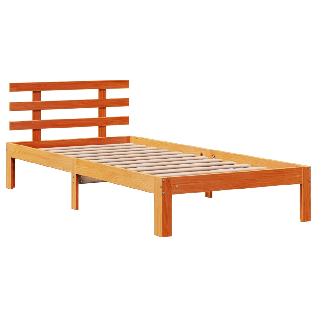Bedframe met hoofdbord massief grenenhout wasbruin 75x190 cm is nu te koop bij PeponiXL, paradijselijk wonen!