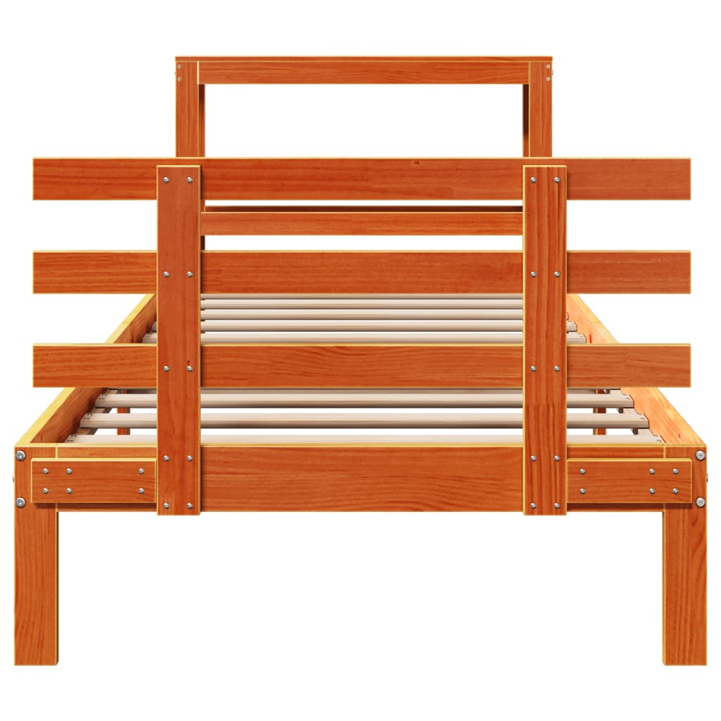 Bedframe met hoofdbord massief grenenhout wasbruin 75x190 cm is nu te koop bij PeponiXL, paradijselijk wonen!