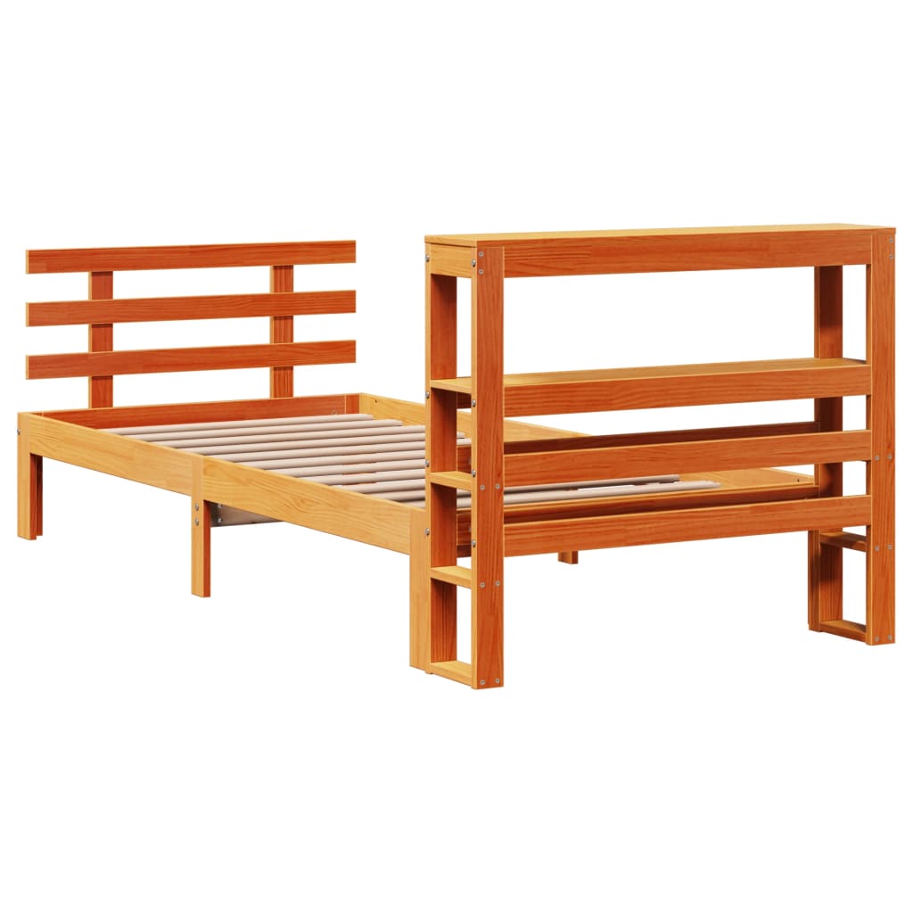 Bedframe met hoofdbord massief grenenhout wasbruin 75x190 cm is nu te koop bij PeponiXL, paradijselijk wonen!