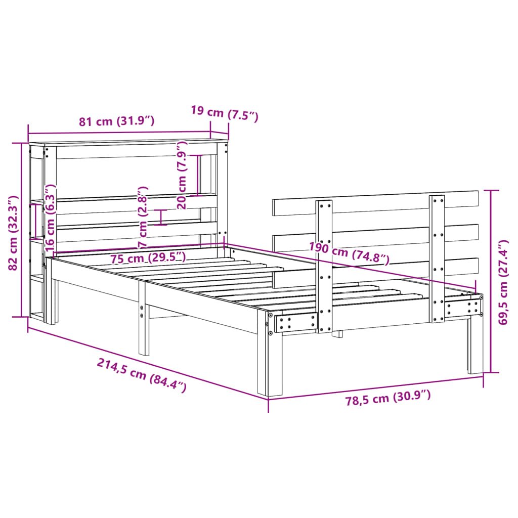 Bedframe met hoofdbord massief grenenhout wasbruin 75x190 cm is nu te koop bij PeponiXL, paradijselijk wonen!