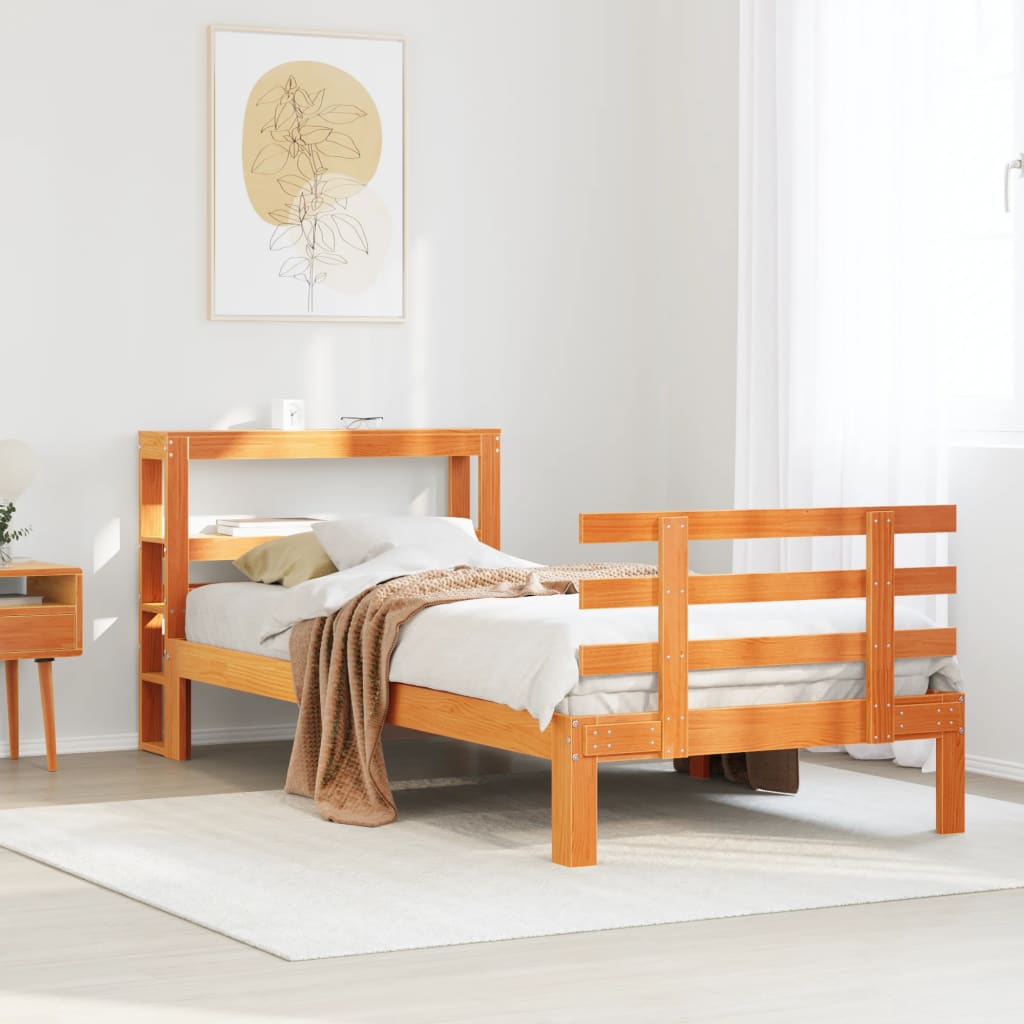Bedframe met hoofdbord massief grenenhout wasbruin 75x190 cm is nu te koop bij PeponiXL, paradijselijk wonen!