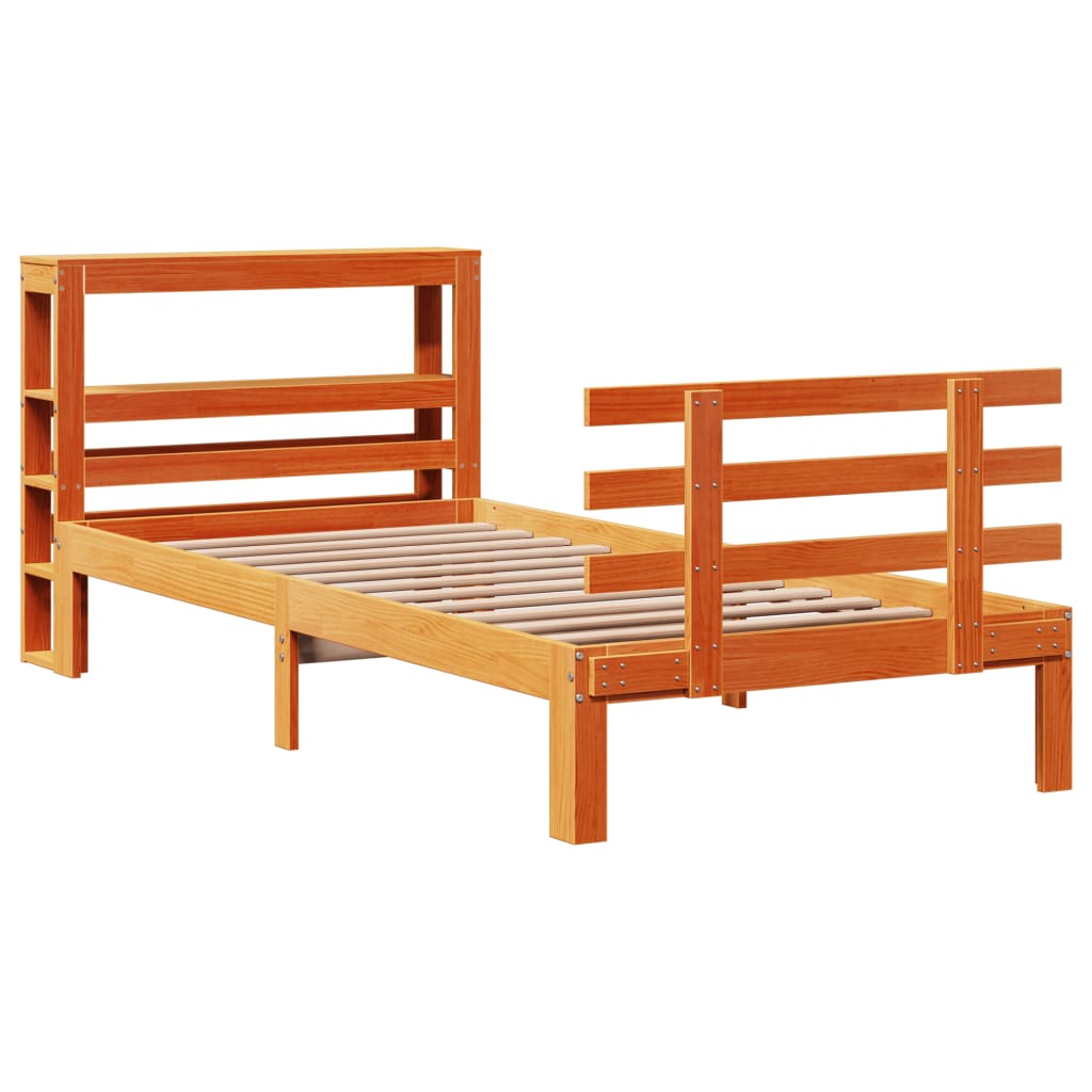 Bedframe met hoofdbord massief grenenhout wasbruin 100x200 cm is nu te koop bij PeponiXL, paradijselijk wonen!