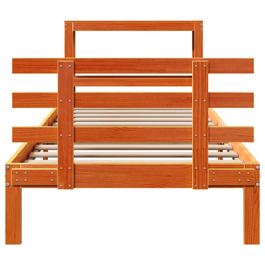 Bedframe met hoofdbord massief grenenhout wasbruin 100x200 cm is nu te koop bij PeponiXL, paradijselijk wonen!