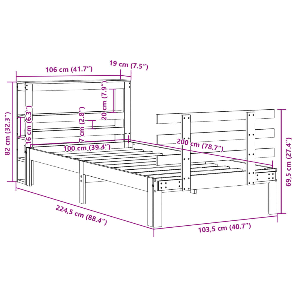 Bedframe met hoofdbord massief grenenhout wasbruin 100x200 cm is nu te koop bij PeponiXL, paradijselijk wonen!