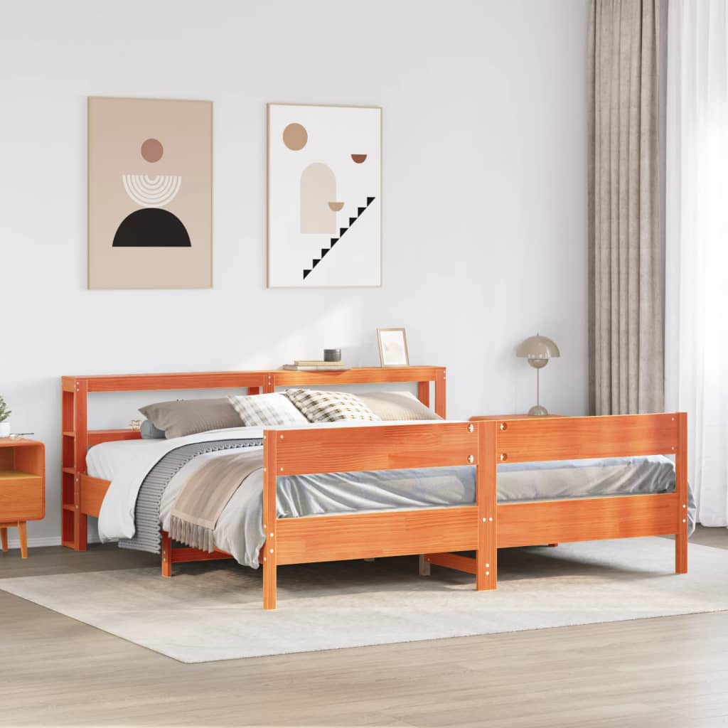Bedframe zonder matras massief grenenhout wasbruin 200x200 cm is nu te koop bij PeponiXL, paradijselijk wonen!