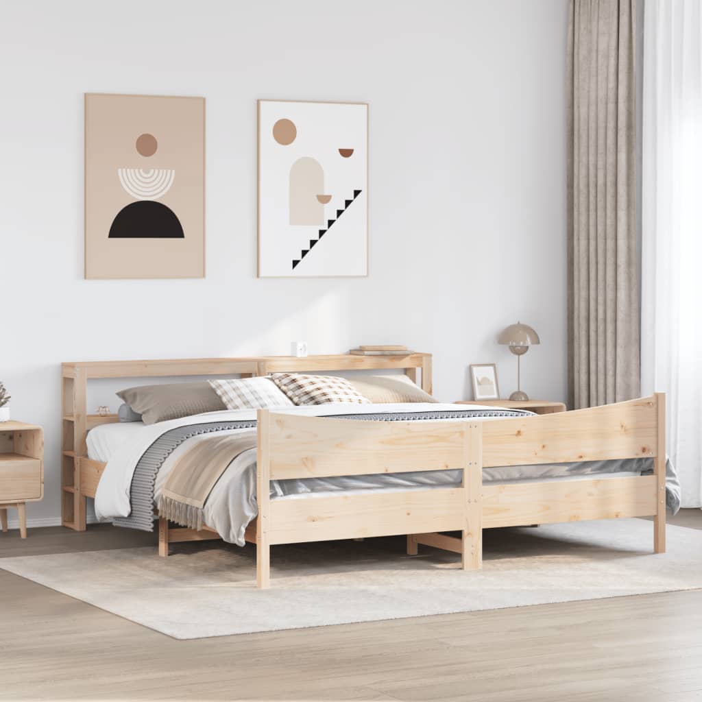 Bedframe met hoofdbord massief grenenhout 200x200 cm is nu te koop bij PeponiXL, paradijselijk wonen!