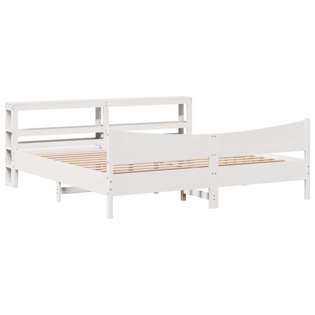 Bedframe met hoofdbord massief grenenhout wit 200x200 cm is nu te koop bij PeponiXL, paradijselijk wonen!