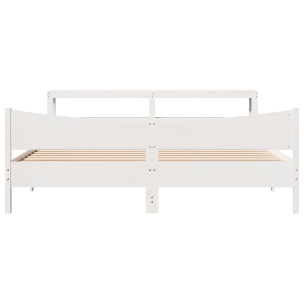 Bedframe met hoofdbord massief grenenhout wit 200x200 cm is nu te koop bij PeponiXL, paradijselijk wonen!