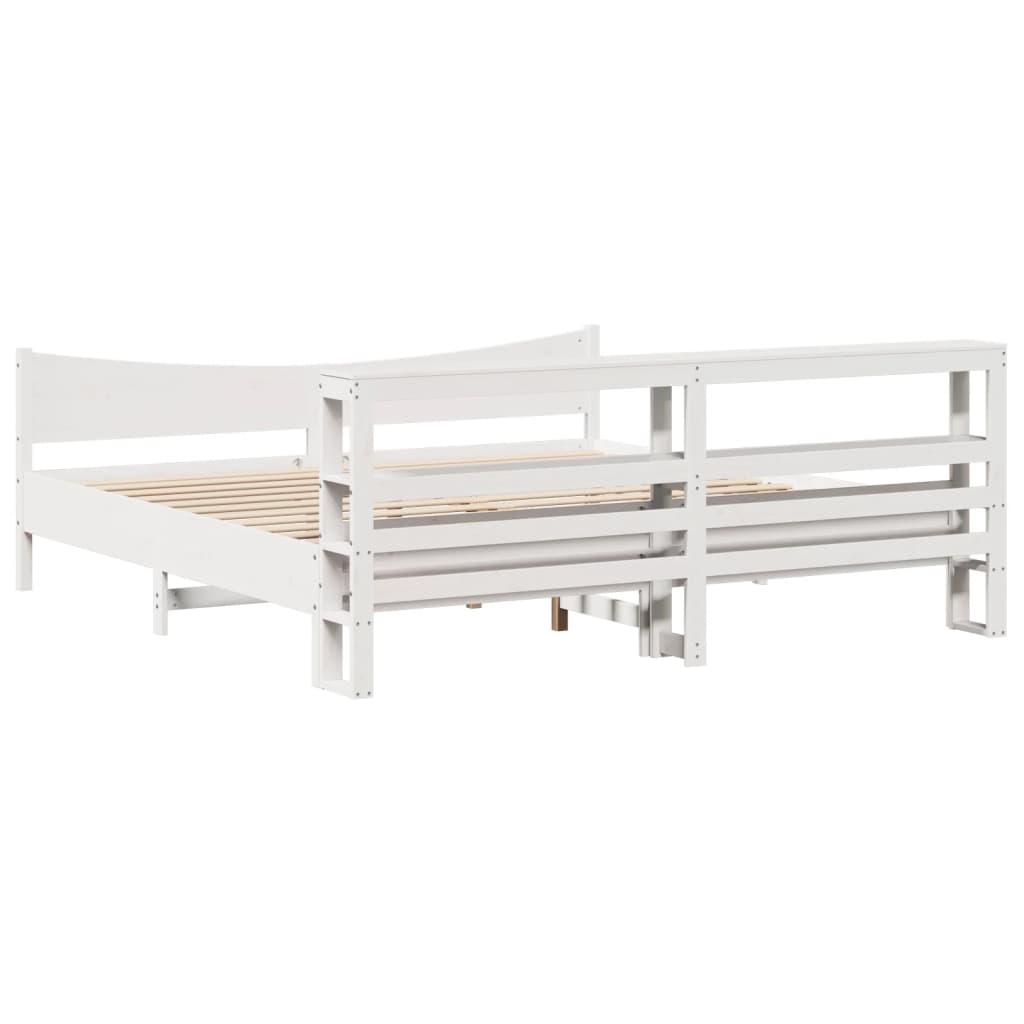 Bedframe met hoofdbord massief grenenhout wit 200x200 cm is nu te koop bij PeponiXL, paradijselijk wonen!