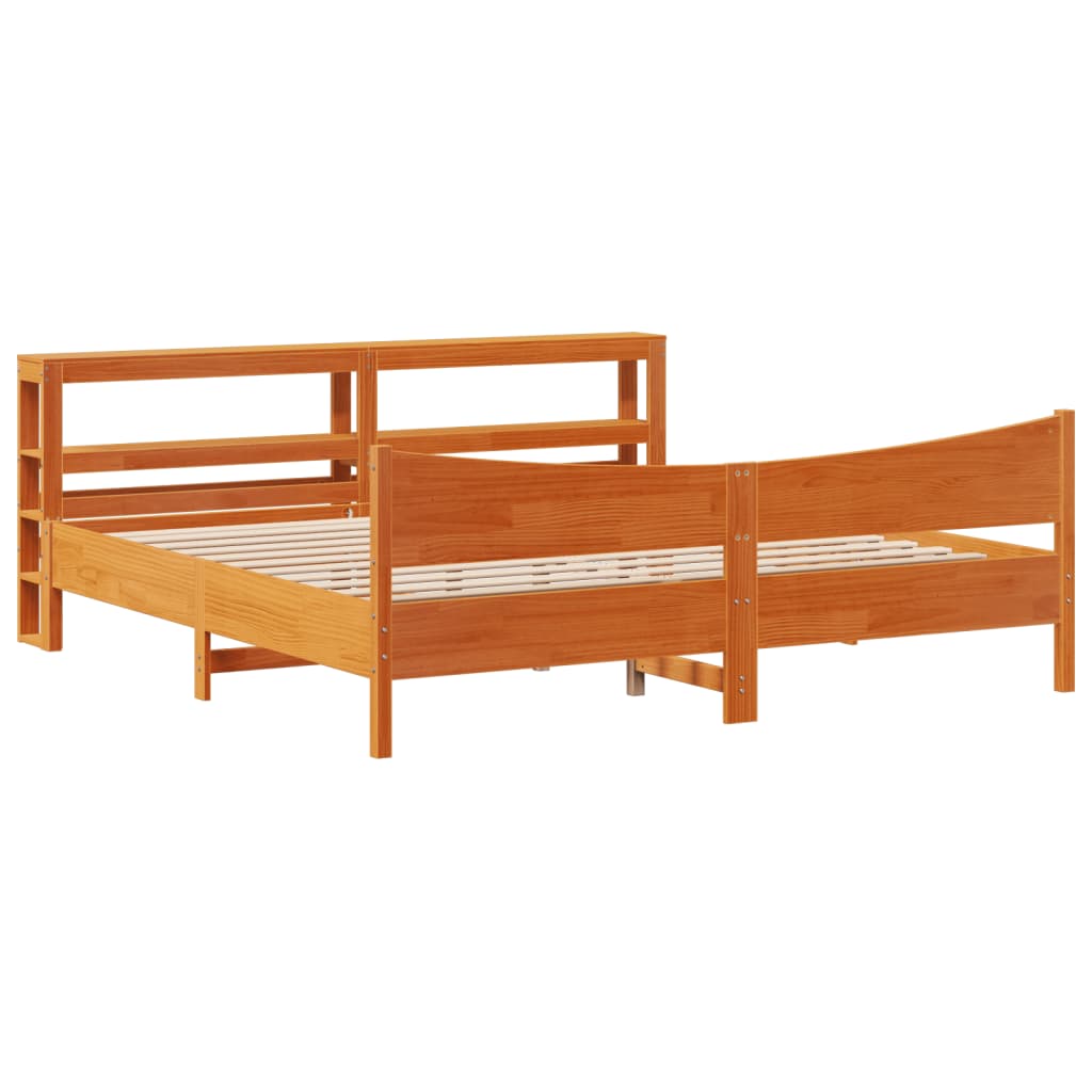 Bedframe met hoofdbord massief grenenhout wasbruin 200x200 cm is nu te koop bij PeponiXL, paradijselijk wonen!