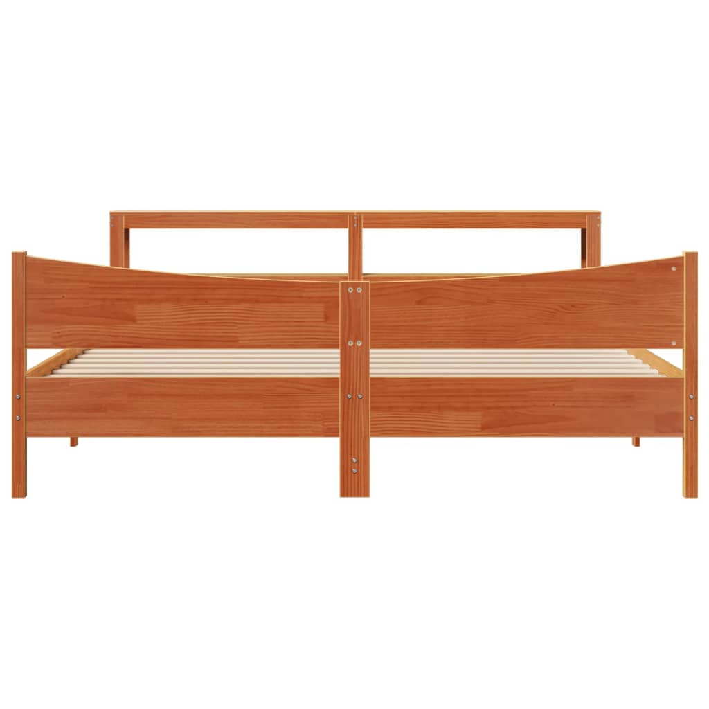 Bedframe met hoofdbord massief grenenhout wasbruin 200x200 cm is nu te koop bij PeponiXL, paradijselijk wonen!